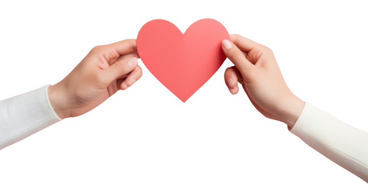 PNG Man and woman hand holding red heart paper together togetherness romance passion.