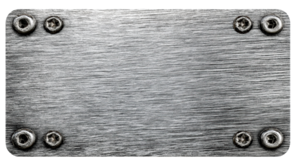 Brushed Metal Plate with Four Hexagonal Bolts, cut out transparent