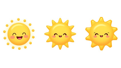 Set of three cute cartoon suns. Generative AI
