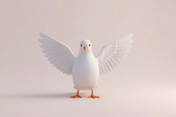 Fototapeta premium A stylized white dove with wings outstretched against a pale background