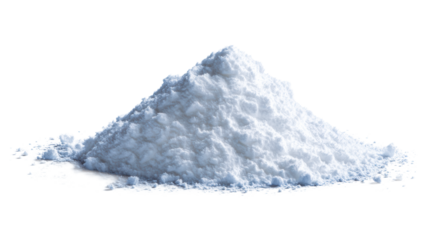 Heap of White Powdered Substance with Scattered Particles on White Surface, cut out transparent