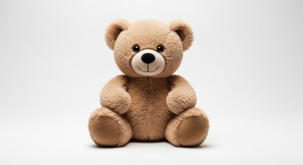 Cute Brown Teddy Bear Plush Toy Sitting on White Background
