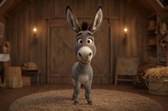 Animated donkey in rustic barn