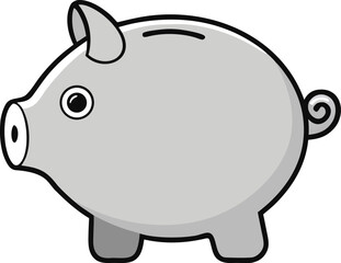 Silver Small Piggy Bank on Transparent Background