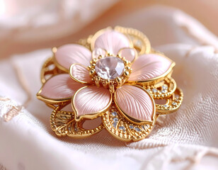 Elegant flower brooch with crystal center vintage jewelry accessory