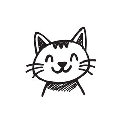 Cat Doodle Black and White Illustration Vector Image Cute Kitten Sketch Line Art Drawing Silhouette