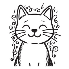Cat Doodle Black and White Illustration Vector Image Cute Kitten Sketch Line Art Drawing Silhouette