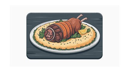 Festive Holiday Roast: Delicious Roasted Meat Dish with Garnish, Perfect for Thanksgiving and Celebrations, Food Illustration, Culinary Delights, Thanksgiving Feast, Festive Dining