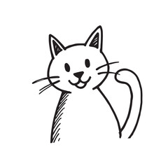 Cat Doodle Black and White Illustration Vector Image Cute Kitten Sketch Line Art Drawing Silhouette