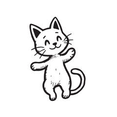 Cat Doodle Black and White Illustration Vector Image Cute Kitten Sketch Line Art Drawing Silhouette