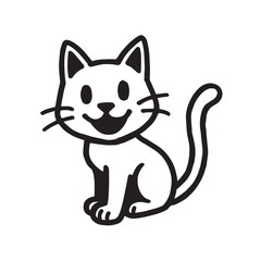 Cat Doodle Black and White Illustration Vector Image Cute Kitten Sketch Line Art Drawing Silhouette