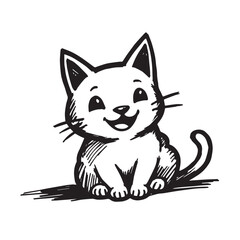 Cat Doodle Black and White Illustration Vector Image Cute Kitten Sketch Line Art Drawing Silhouette