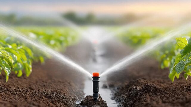 Irrigation System in a Farm: This photograph showcases the effectiveness of a modern irrigation system, precisely delivering water to the crops.