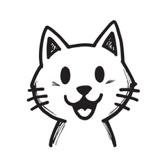 Cat Doodle Black and White Illustration Vector Image Cute Kitten Sketch Line Art Drawing Silhouette