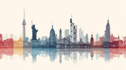 Fototapeta premium World famous landmarks reflecting on water surface