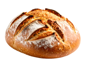Rustic artisan sourdough bread loaf isolated on transparent png