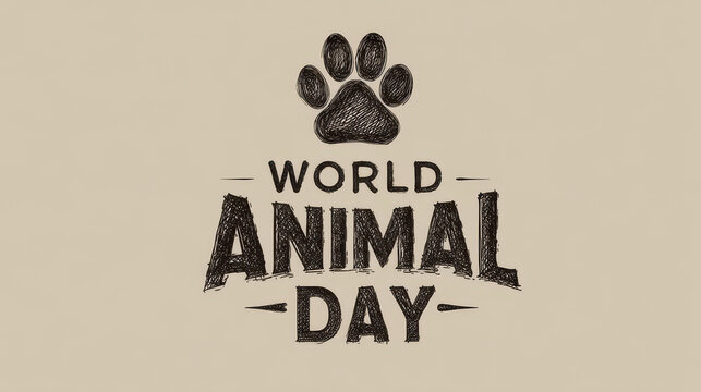 World animal day greeting with paw print celebrating animal rights and welfare