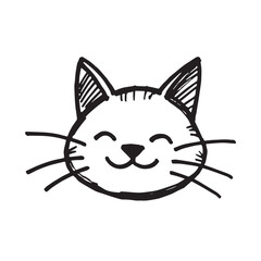 Cat Doodle Black and White Illustration Vector Image Cute Kitten Sketch Line Art Drawing Silhouette