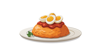 Cartoon Illustration of Scotch Egg on a Plate with Parsley, a Savory and Traditional Scottish Dish, Isolated on White Background