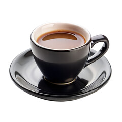 Obraz premium A steaming cup of black coffee with crema on a saucer, isolated on a transparent background