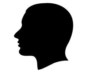 Silhouette of a human head in profile, rendered in black and white