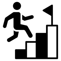 Achievement Black Fill Outline Icon Design Vector - Person climbing bar chart with a flag, symbolizing success, progress, or goal achievement