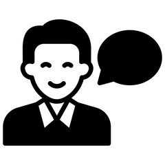 Communication Black Fill Outline Icon Design Vector - Person with speech bubble, representing communication, talk, or presentation