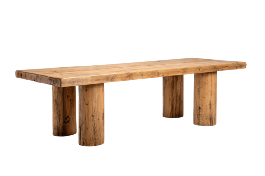 Rustic Solid Wood Table with Cylindrical Legs