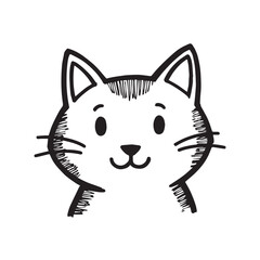 Cat Doodle Black and White Illustration Vector Image Cute Kitten Sketch Line Art Drawing Silhouette