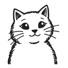 Cat Doodle Black and White Illustration Vector Image Cute Kitten Sketch Line Art Drawing Silhouette
