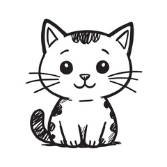 Cat Doodle Black and White Illustration Vector Image Cute Kitten Sketch Line Art Drawing Silhouette