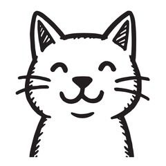 Cat Doodle Black and White Illustration Vector Image Cute Kitten Sketch Line Art Drawing Silhouette
