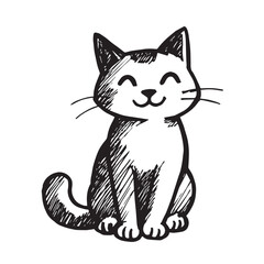 Cat Doodle Black and White Illustration Vector Image Cute Kitten Sketch Line Art Drawing Silhouette