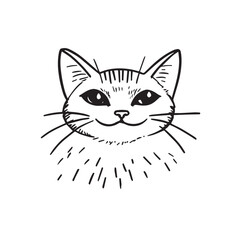 Cat Doodle Black and White Illustration Vector Image Cute Kitten Sketch Line Art Drawing Silhouette