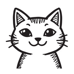 Cat Doodle Black and White Illustration Vector Image Cute Kitten Sketch Line Art Drawing Silhouette