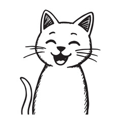 Cat Doodle Black and White Illustration Vector Image Cute Kitten Sketch Line Art Drawing Silhouette