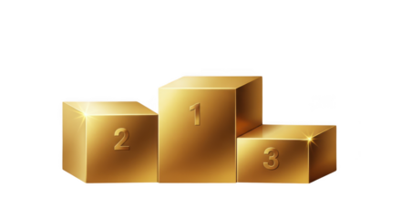 Golden podium with numbers isolated on transparent background