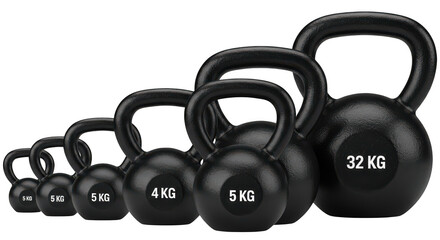 Set of kettlebells of different weights isolated on transparent background