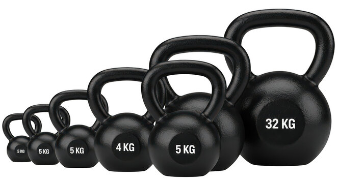 Set of kettlebells of different weights isolated on transparent background