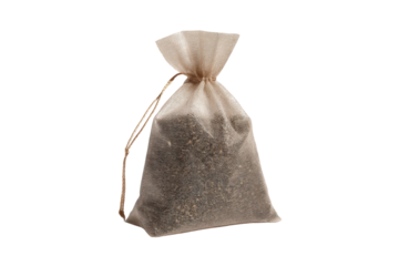 Drawstring Mesh Tea Sachet on Transparent Background