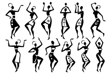 African tribal dancers in traditional abstract silhouette style, Transparent Background