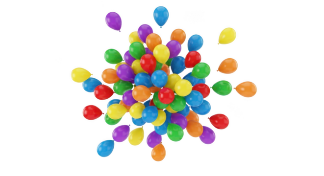 Colorful balloons isolated on transparent background for party decoration