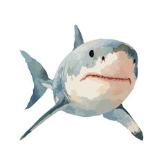 Watercolor Style Great White Shark Close Up