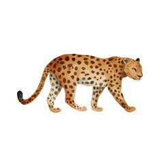 Watercolor Style Leopard Walking with Spotted Coat and Focused Gaze