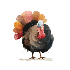 Watercolor Style Turkey Portrait Intense Gaze and Vibrant Tail Feathers