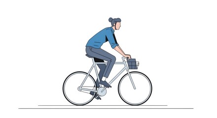 Obraz premium Woman Riding Bicycle in Casual Clothing on Flat Road in Bright Day