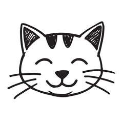 Cat Doodle Black and White Illustration Vector Image Cute Kitten Sketch Line Art Drawing Silhouette