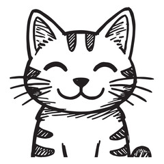 Cat Doodle Black and White Illustration Vector Image Cute Kitten Sketch Line Art Drawing Silhouette