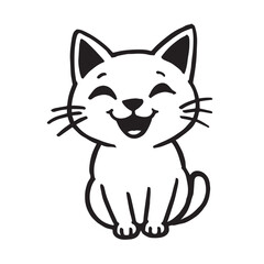 Cat Doodle Black and White Illustration Vector Image Cute Kitten Sketch Line Art Drawing Silhouette