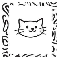 Cat Doodle Black and White Illustration Vector Image Cute Kitten Sketch Line Art Drawing Silhouette